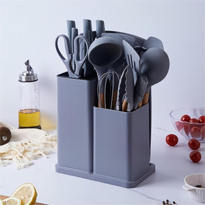 19 Pcs Kitchen Cooking Utensils and Knife Set with Block